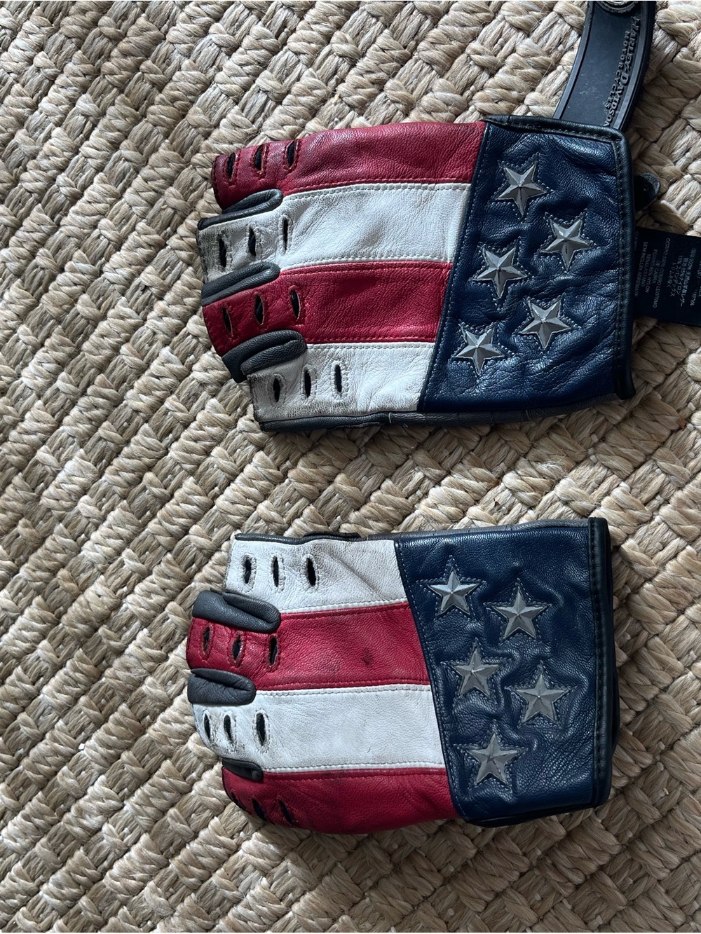 Harley-Davidson Red White Blue Star Accent Fingerless Leather Gloves